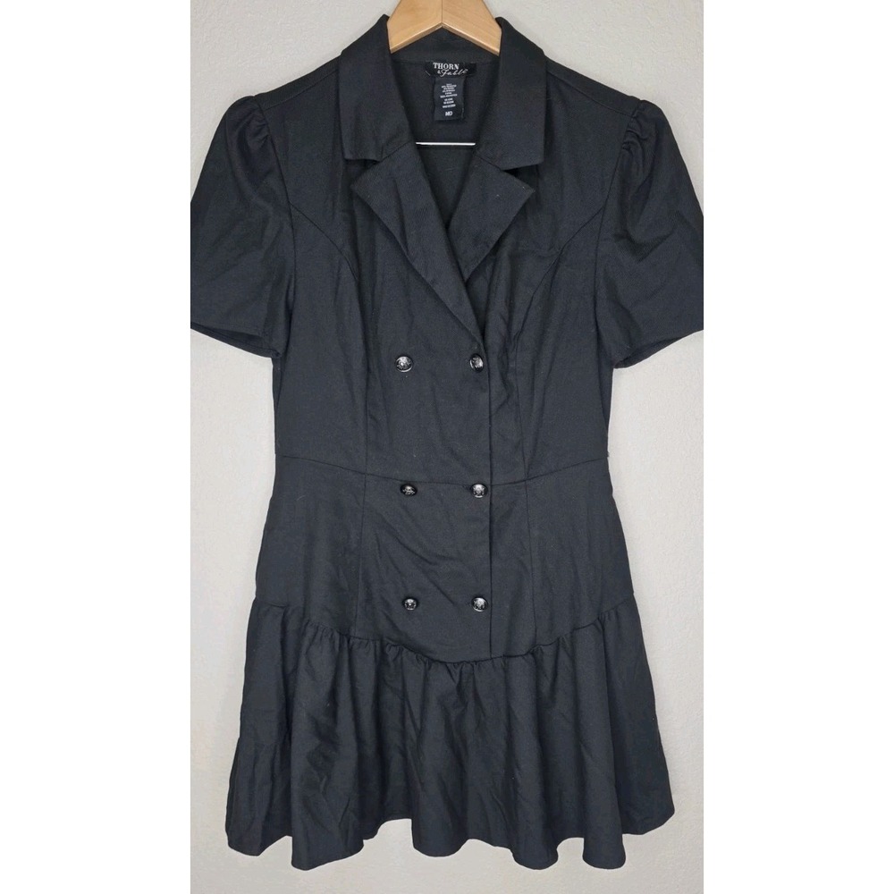 Hot Topic Thorn & Fable Whimsy Goth Black Double-Breasted Dress Grunge Sz M